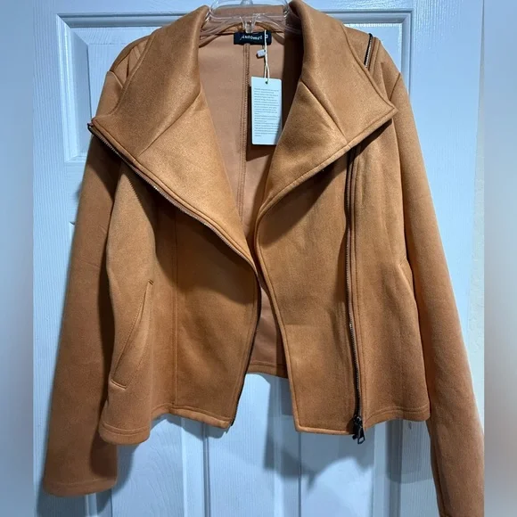 Automet Camel Moto Jacket NWT Faux Suede Zip Up Biker Jacket Neutral Chic Medium - Picture 1 of 4